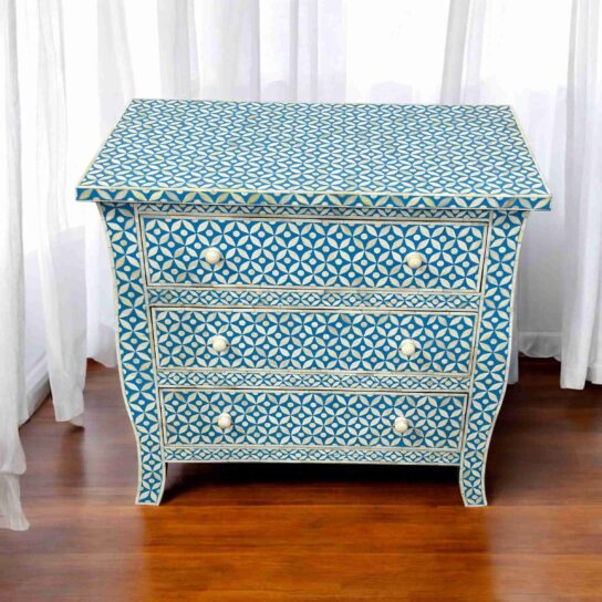 Bone Inlay Cabinet – Blue with Geometrical Design