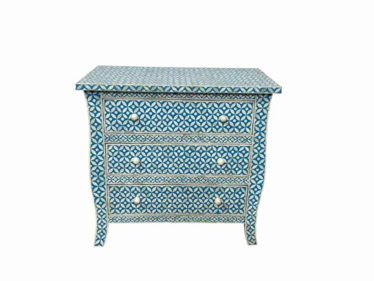 Bone Inlay Cabinet – Blue with Geometrical Design