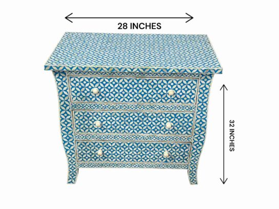 Bone Inlay Cabinet – Blue with Geometrical Design