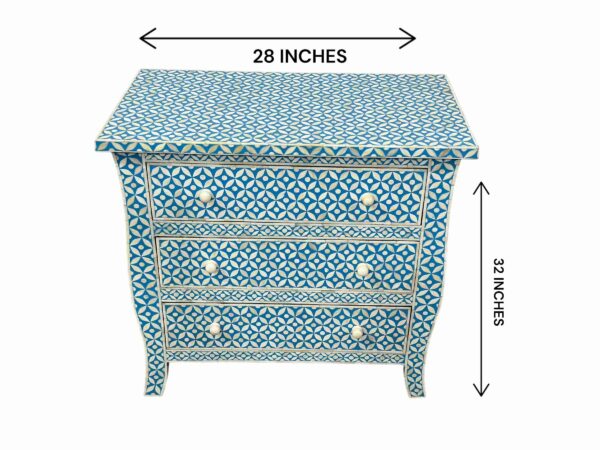 Bone Inlay Cabinet – Blue with Geometrical Design