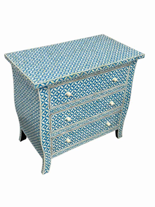Bone Inlay Cabinet – Blue with Geometrical Design