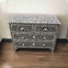 Bone Inlay Sideboard – Black with Floral Design (4 Drawers)