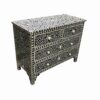 Bone Inlay Sideboard – Black with Floral Design (4 Drawers)