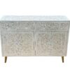 Mother of Pearl Inlay Cabinet - White with Floral Design