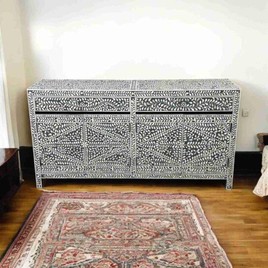 Bone Inlay Cabinet – Grey with Floral Design