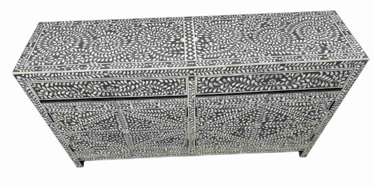 Bone Inlay Cabinet – Grey with Floral Design