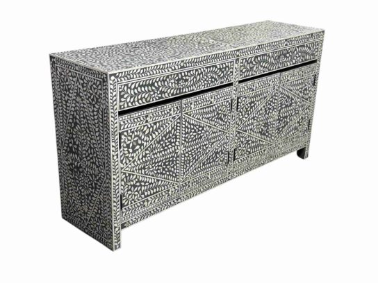 Bone Inlay Cabinet – Grey with Floral Design