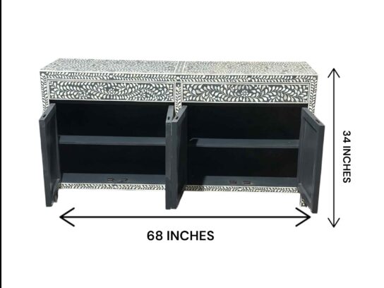 Bone Inlay Cabinet – Grey with Floral Design