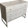 Bone Inlay Cabinet – Grey with Floral Design (3 Drawers)