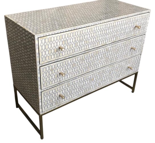 Bone Inlay Cabinet – Grey with Floral Design (3 Drawers)