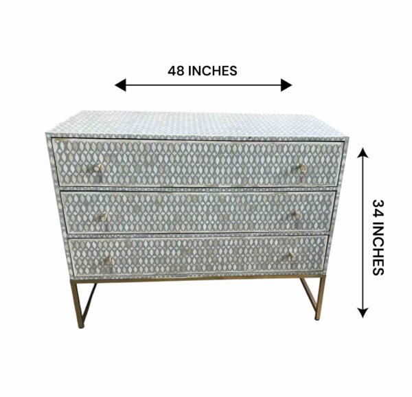 Decsoul 19b_11zon Bone Inlay Cabinet – Grey with Floral Design (3 Drawers)