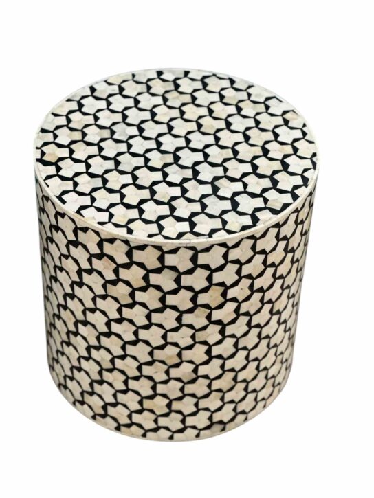 Bone Inlay End Table – Black with Khaab Design