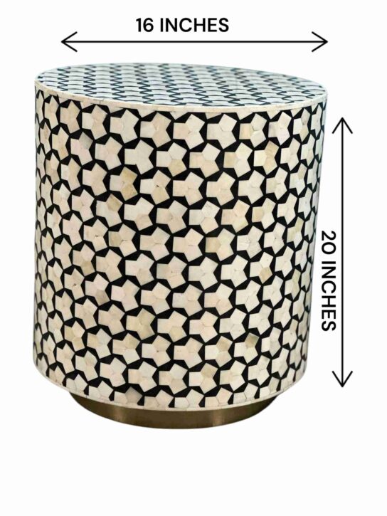 Bone Inlay End Table – Black with Khaab Design