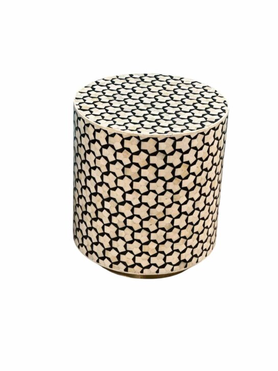 Bone Inlay End Table – Black with Khaab Design