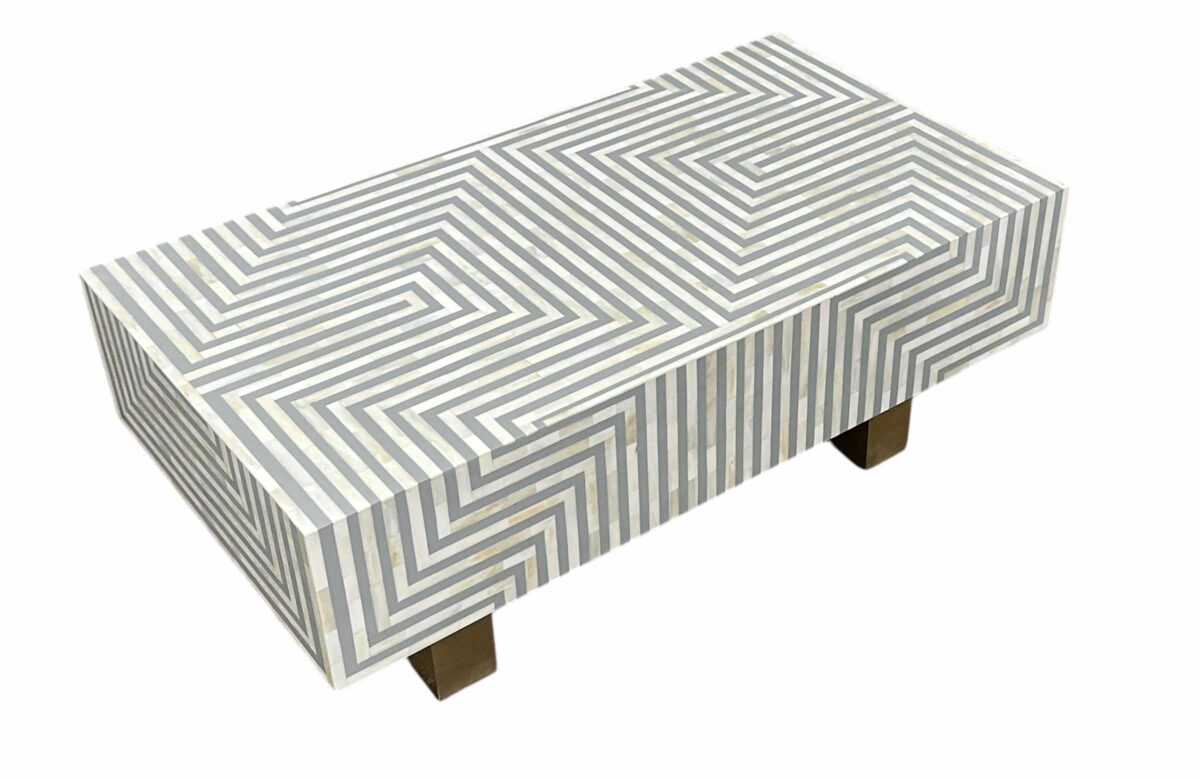 Bone Inlay Strips Coffee Table – Grey with Geometrical Design - Image 4