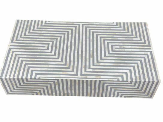 Bone Inlay Strips Coffee Table – Grey with Geometrical Design