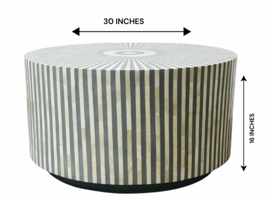 Bone Inlay Coffee Table – Grey with Geometrical Design