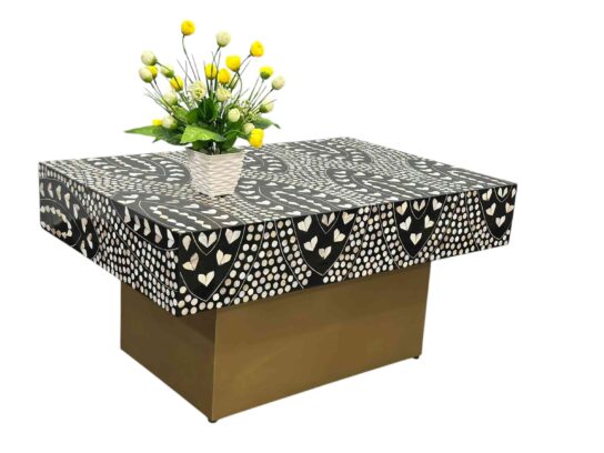 Mother of Pearl Inlay Coffee Table  Black with Floral Design