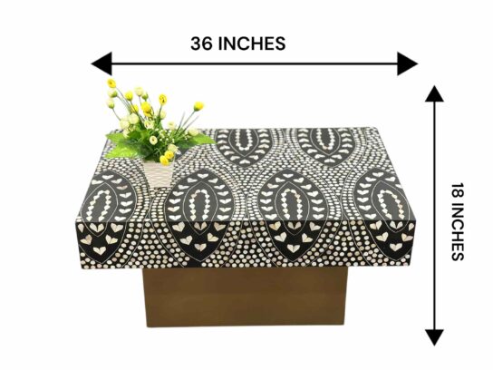 Mother of Pearl Inlay Coffee Table  Black with Floral Design