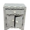 Bone Inlay Bedside Table – Grey with Strips Design