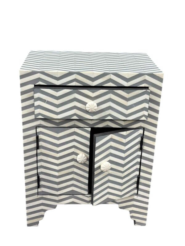 Decsoul 30 _11zon Bone Inlay Bedside Table – Grey with Strips Design