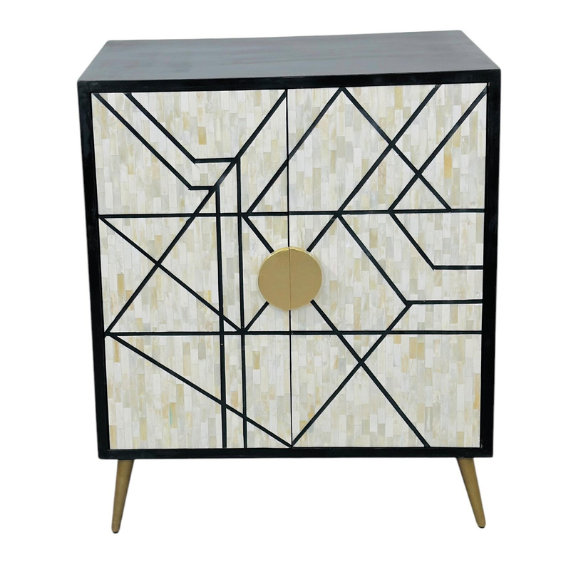 Boho Bone Inlay Cabinet – Vintage Indian Style Cabinet