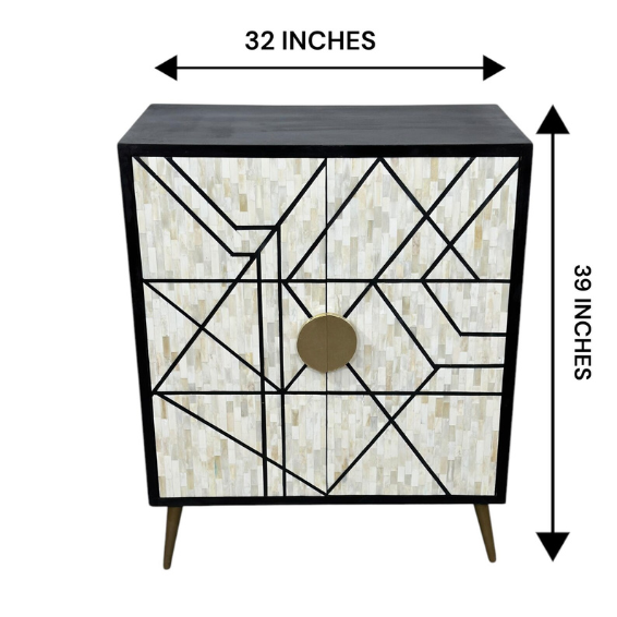 Boho Bone Inlay Cabinet – Vintage Indian Style Cabinet