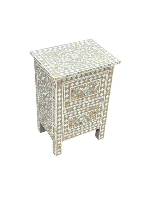 Bone Inlay Bedside Table – 2 Drawers