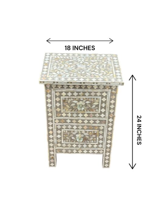 Bone Inlay Bedside Table – 2 Drawers