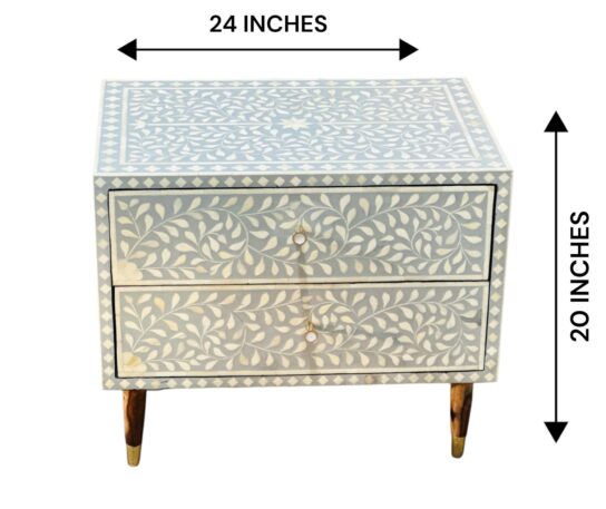 Bone Inlay Bedside Table – 2 Drawers