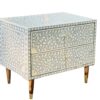 Bone Inlay Bedside Table – 2 Drawers