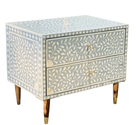 Bone Inlay Bedside Table – 2 Drawers