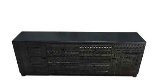 Handcarved Wooden TV Unit | Solid Wood Entertainment Console