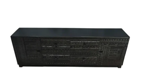 Handcarved Wooden TV Unit | Solid Wood Entertainment Console