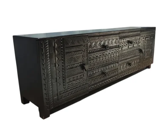 Handcarved Wooden TV Unit | Solid Wood Entertainment Console