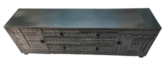 Handcarved Wooden TV Unit | Solid Wood Entertainment Console