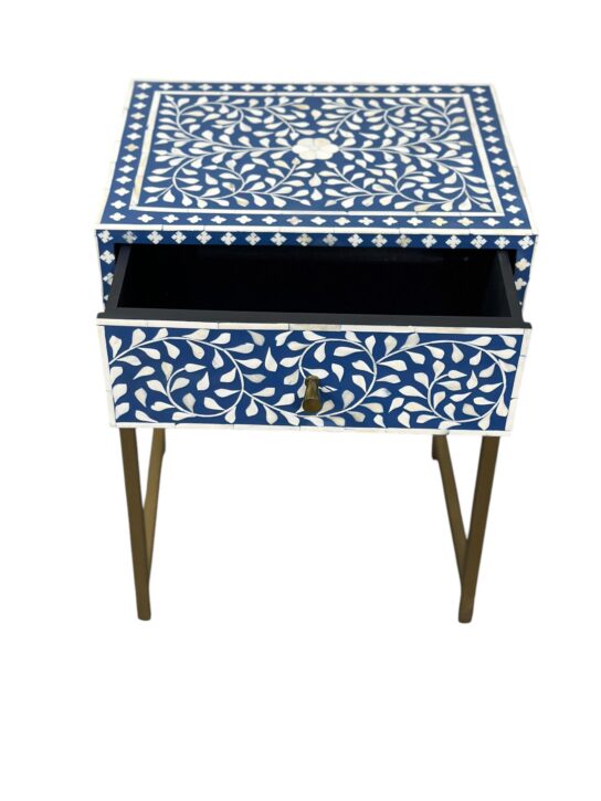 Handcrafted Bone Inlay Cabinet with One Drawer