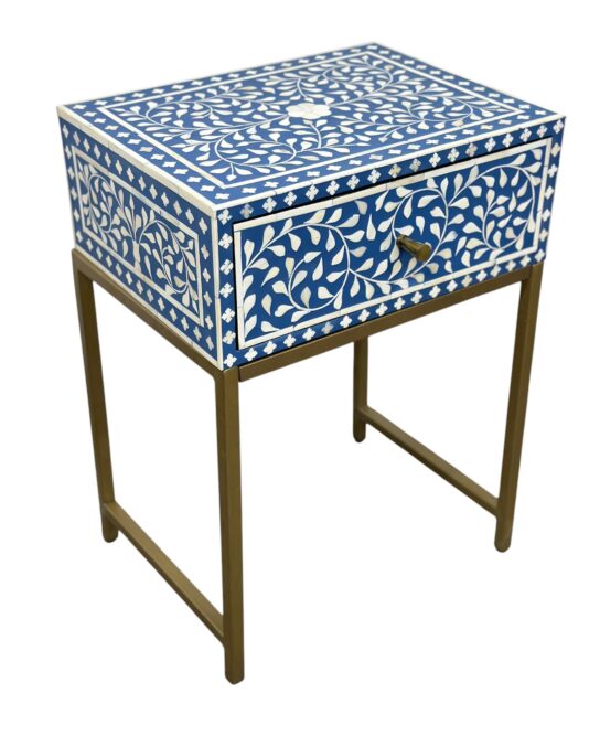 Handcrafted Bone Inlay Cabinet with One Drawer