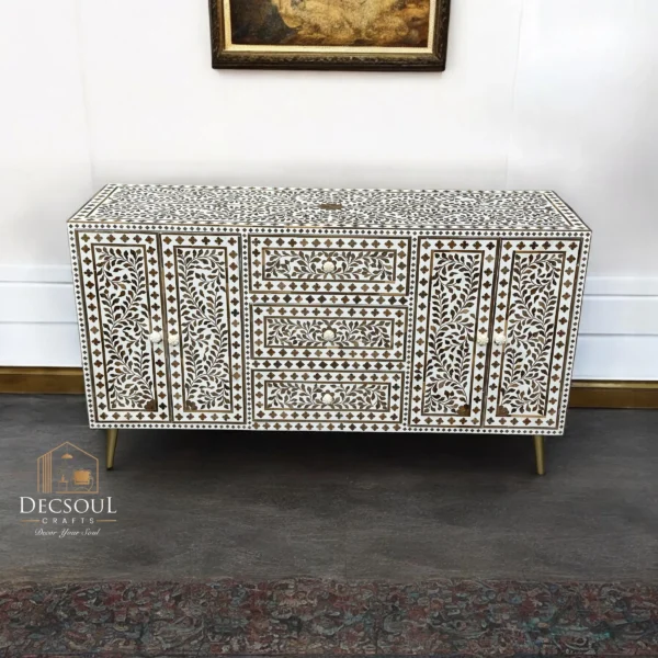 Handmade Teak Wood Inlay Cabinet β Handmade Accent Furniture