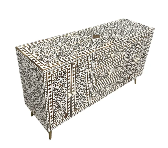 Handmade Teak Wood Inlay Cabinet – Handmade Accent Furniture