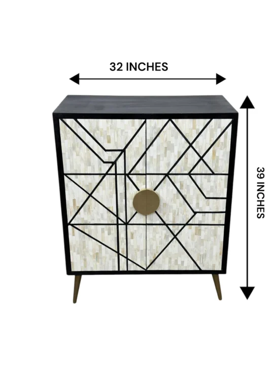 Handcrafted Bone Inlay Cabinet – Boho Accent Furniture-Home DecorIndian VintageUnique