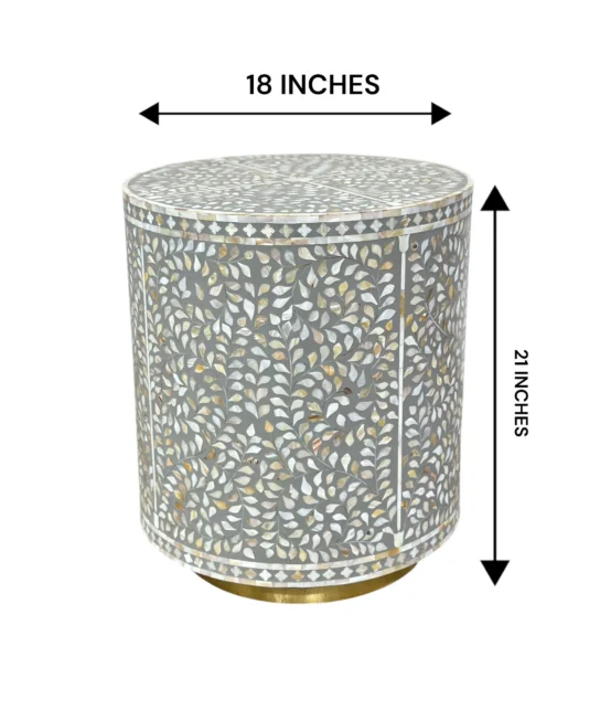 Handmade Mother of Pearl Round Floral End Table Handmade Inlay Side Table