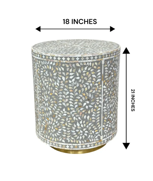 Handmade Mother of Pearl Round Floral End Table Handmade Inlay Side Table