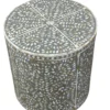 Handmade Mother of Pearl Round Floral End Table Handmade Inlay Side Table