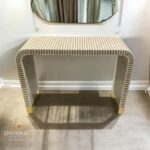 HandMade Boho Bone Inlay Table – Handcrafted Coffee Table with Stripes Inlay