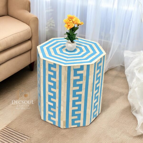 Handmade Bone Inlay End Table –Stripes Design Handmade Accent