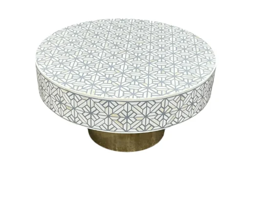 HandMade Bone Inlay Center Table – Floral Pattern