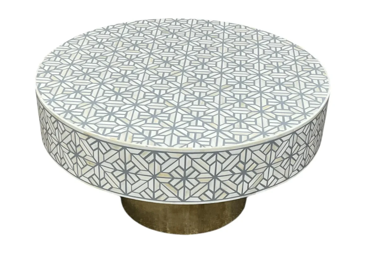 HandMade Bone Inlay Center Table – Floral Pattern - Image 3