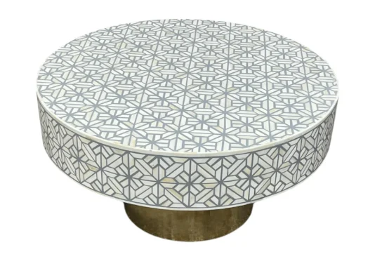 HandMade Bone Inlay Center Table – Floral Pattern
