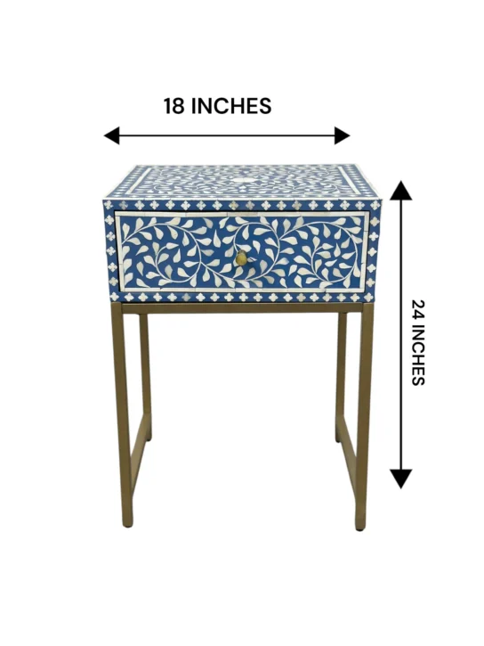 Handcrafted Bone Inlay Cabinet with One Drawer